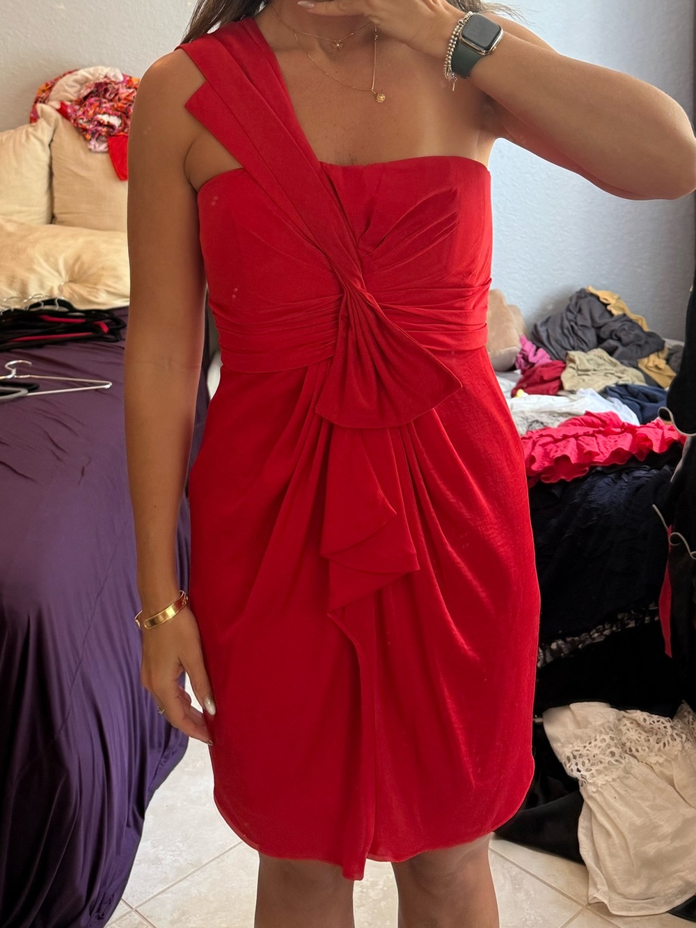 BCBGMaxAzria Red One-Shoulder Twist-Front Cocktail Dress